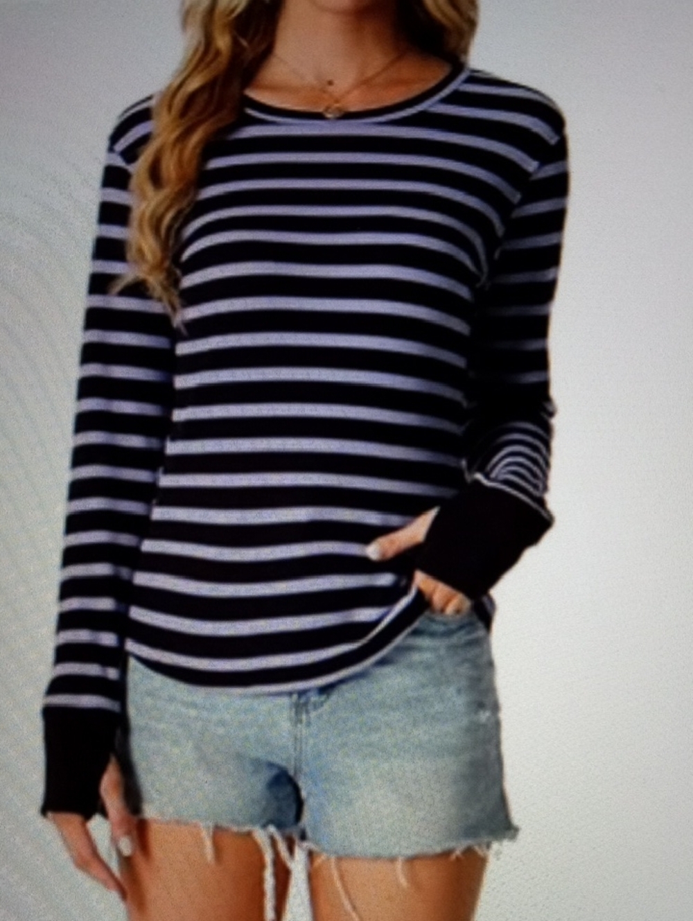 NWOT Grecerelle Striped Long-Sleeve Crewneck Top in Purple and Black. Sz Medium